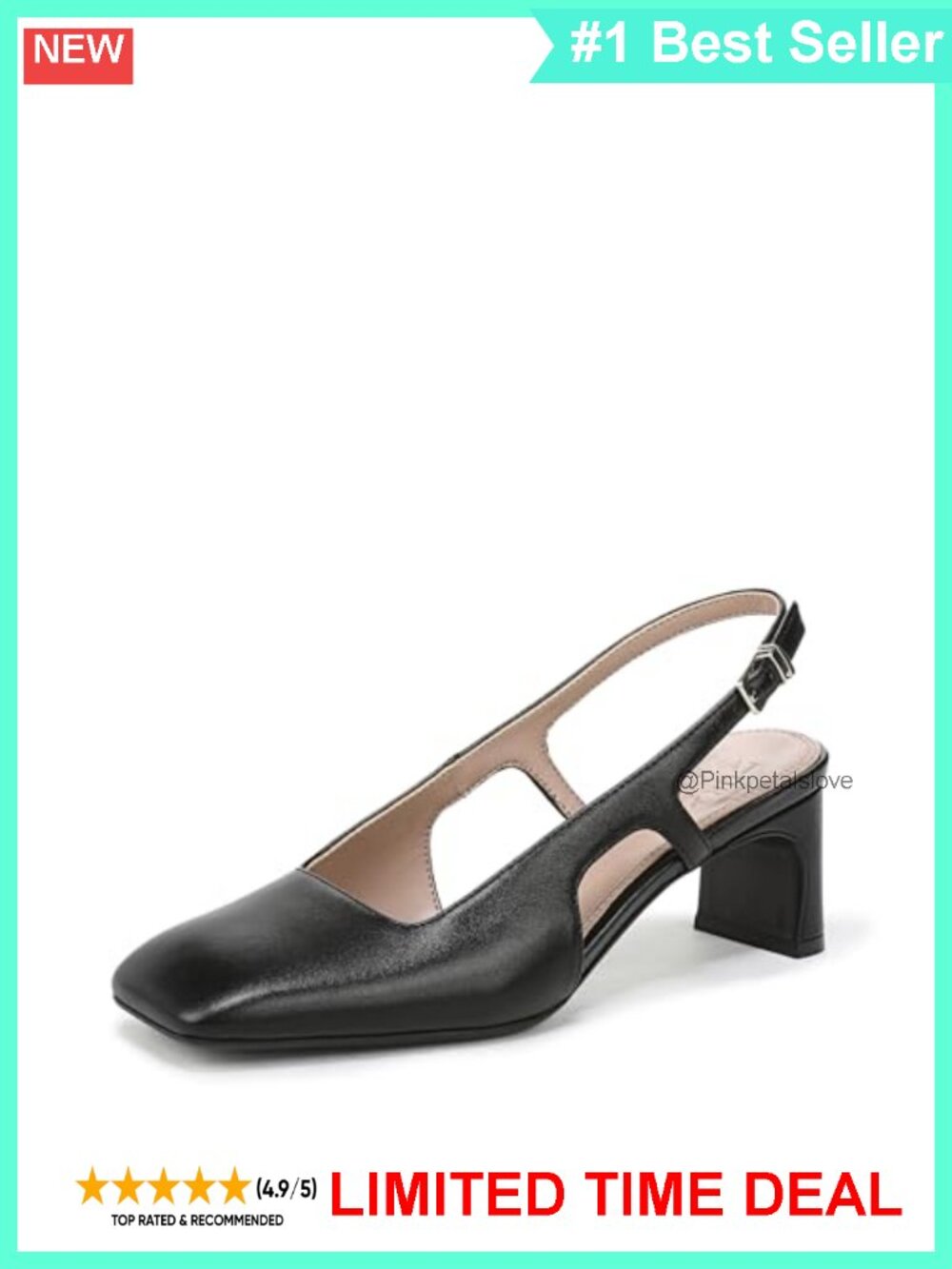 Slingback Pump Adjustable Buckle Blade Heel Square Toe Dress Shoe - Picture 1 of 6
